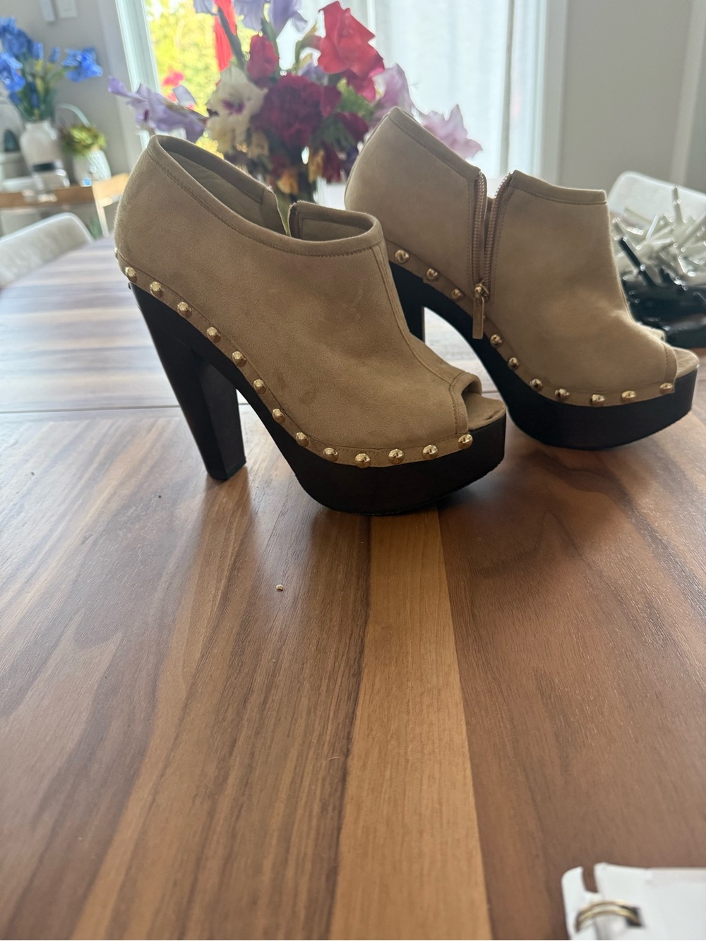 Jimmy Choo open toe suede platforms